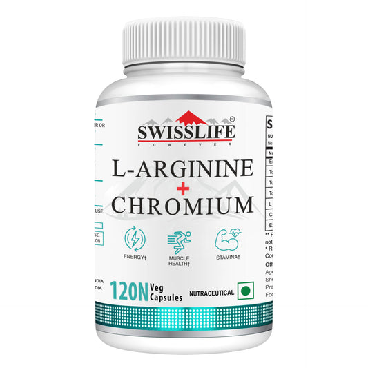 SwissLife Forever L-Arginine with Chromium | Supports Metabolism, Healthy Blood Sugar Levels & Cardiovascular Wellness | For Men & Women | 120 Capsules