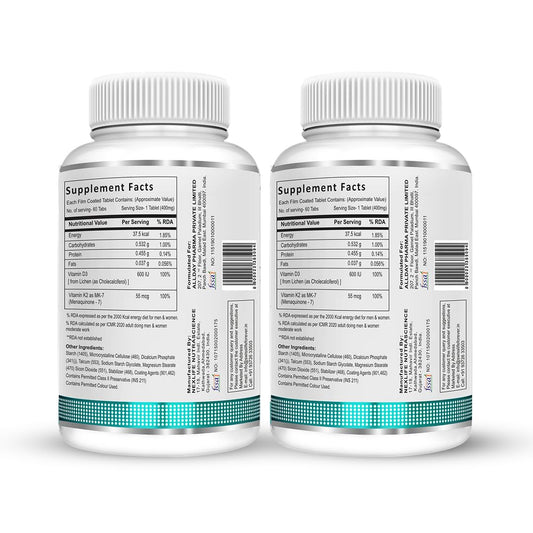 SwissLife Forever Vitamin D3 + K2 (MK7) | Plant-Based Vitamin D3 from Lichen | Supports Immunity, Heart, Muscle & Bone Health | 60 Veg Tablets (Pack of 2)