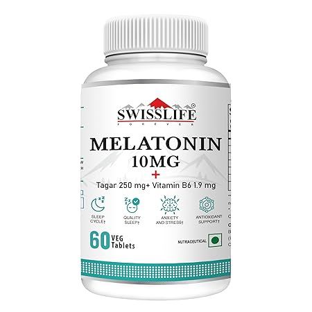 SwissLife Forever Melatonin 10mg+ Tablets with Tagar & Vitamin B6 | Supports Sleep Cycle & Nerve Health | For Men & Women | Non-Habit Forming & Vegan | 60 Tablets