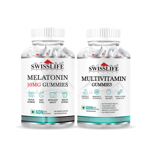 SwissLife Forever combo pack of Melatonin 10 mg Gummies And Multivitamin Gummies (60 Gummies Each)
