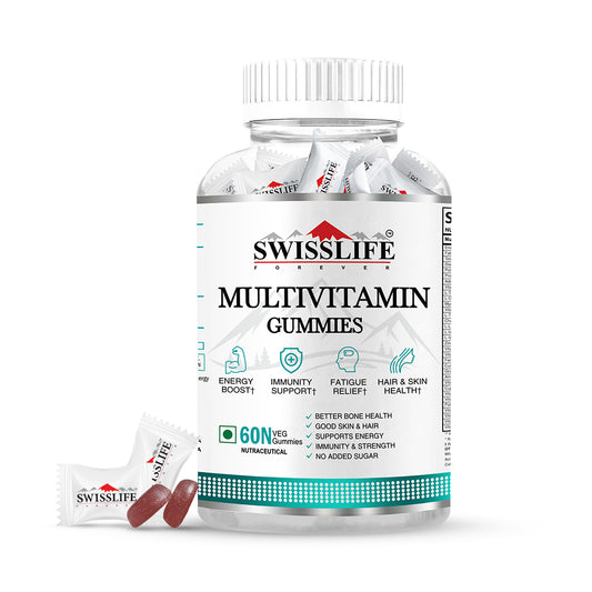 SwissLife Forever Multivitamin Gummies with Folic Acid & Vitamin C | Enriched with Vitamins A, D, E, B6, B9, B12 | Sugar-Free | Supports Immunity & Overall Health | 60 Veg Gummies
