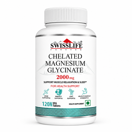 SwissLife Forever Chelated Magnesium Glycinate Tablets | Dietary Supplement with Magnesium & Amino Acids | Supports Bone, Muscle & Heart Health | For Men & Women | 120 Tablets