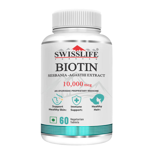 SwissLife Forever Biotin 10,000 mcg with Sesbania-Agasthi Extract – 60 Vegetarian Tablets