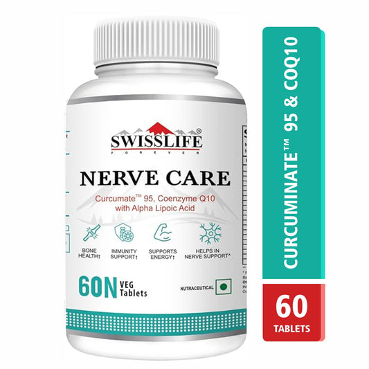 SwissLife Forever Nerve Care Tablets | With Curcumate™ 95 (Curcumin), Coenzyme Q10 & Alpha Lipoic Acid | Supports Nerve Health, Bone Strength, Eye & Skin Wellness | For Men & Women | 60 Tablets