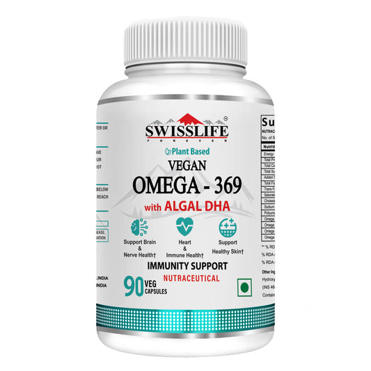 SwissLife Forever Omega 3-6-9 Vegan Supplement | Plant-Based Algal Oil | Supports Heart, Brain, Eye, Skin, Hair, Muscle & Bone Health | Natural Nutrition for Men & Women | (60 & 90 Capsules)