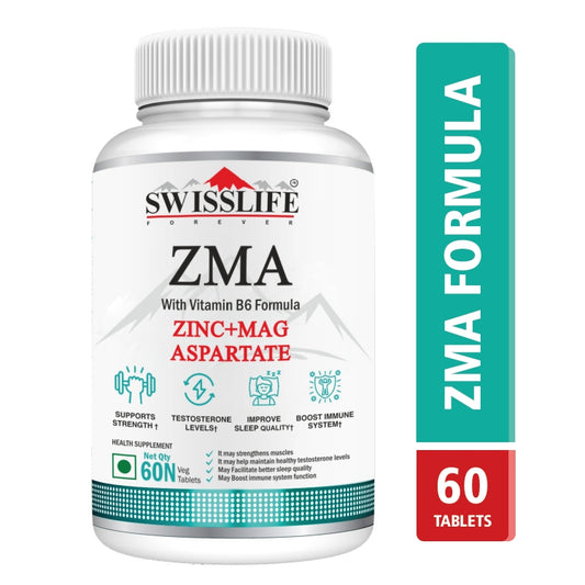 SwissLife Forever ZMA & Zinc Supplement | Magnesium, Zinc & Vitamin B6 Formula for Muscle Recovery, Strength, Sleep Quality & Immunity Support for Men & Women | 60 Tablets