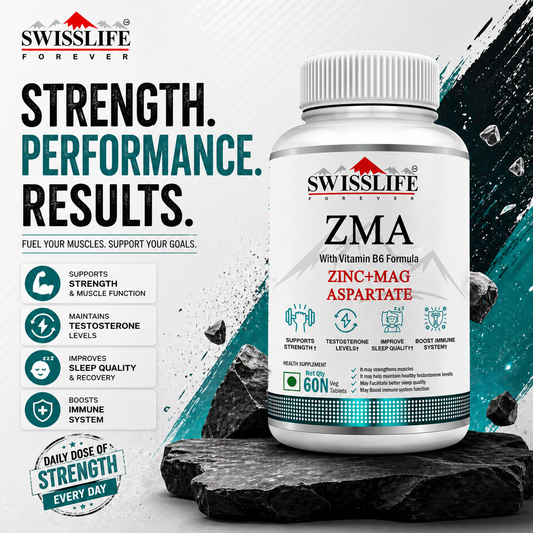SwissLife Forever ZMA & Zinc Supplement | Magnesium, Zinc & Vitamin B6 Formula for Muscle Recovery, Strength, Sleep Quality & Immunity Support for Men & Women | 60 Tablets