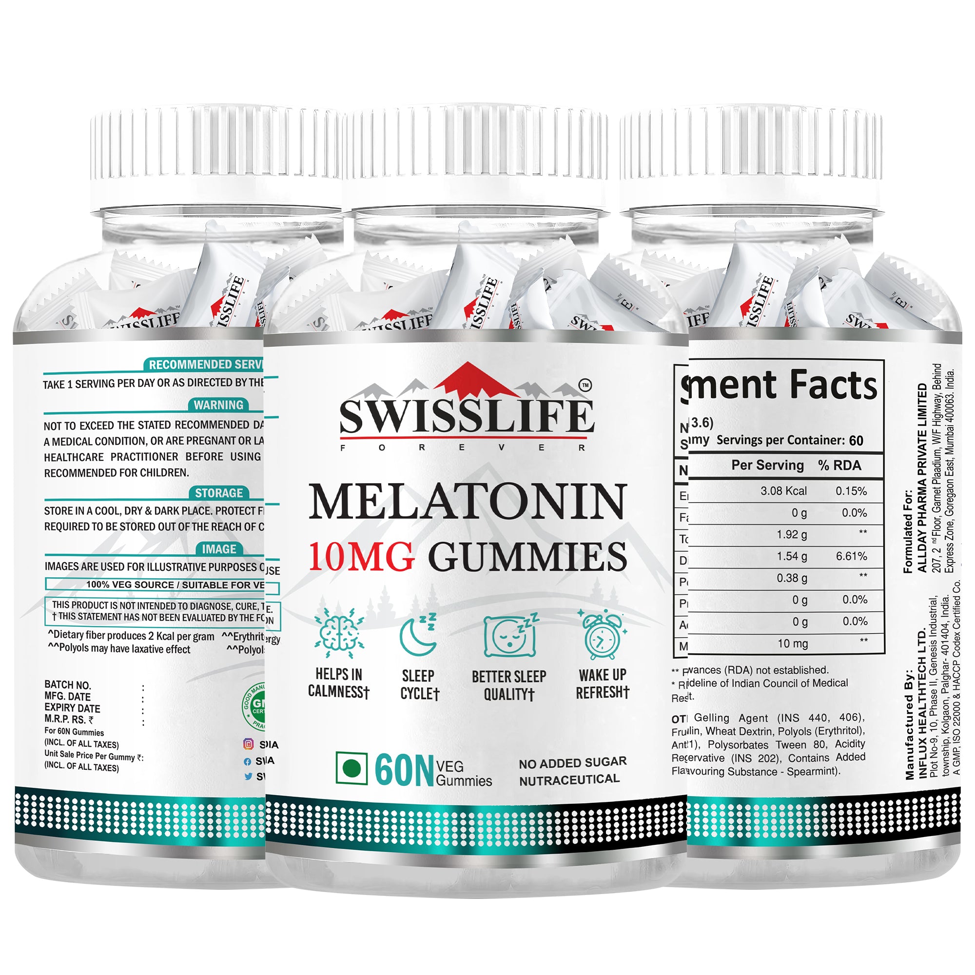 SwissLife Forever | Melatonin 10mg Gummies for Sleep Support for Daily Wellness | For Men & Women | Vegan, Sugar-Free, Non-Habit Forming  | 60 Gummies