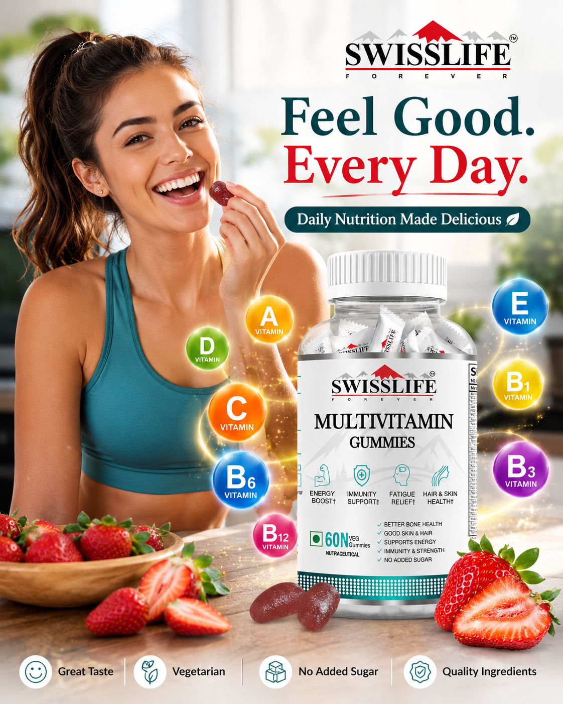 SwissLife Forever combo pack of Melatonin 10 mg  Gummies And Multivitamin  Gummies (60 Gummies Each)