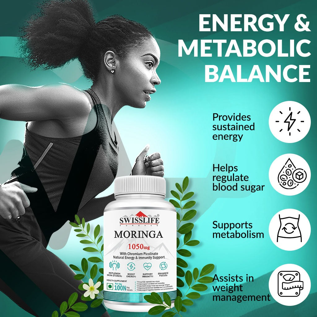 SwissLife Forever Moringa Tablets | Natural Energy & Immunity Support Formula for Digestion, Metabolism, and Overall Wellness | 60 Tablets