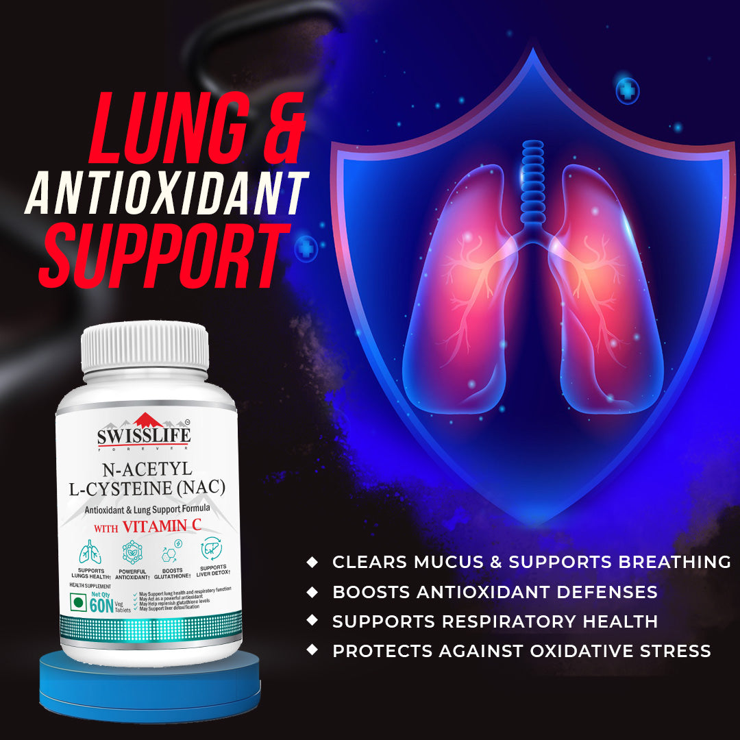 SwissLife Forever N-Acetyl L-Cysteine (NAC) 600mg | Antioxidant & Lung Support Formula for Immunity, Liver Health, and Cellular Protection | 60 Tablets