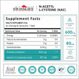 SwissLife Forever N-Acetyl L-Cysteine (NAC) 600mg | Antioxidant & Lung Support Formula for Immunity, Liver Health, and Cellular Protection | 60 Tablets