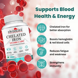 SwissLife Forever Chelated Iron Tablets | Iron, Vitamin C, Zinc, Folic Acid & Vitamin B12 Formula for Anemia Support, Energy, Immunity, and Overall Health for Men & Women | 100 Tablets