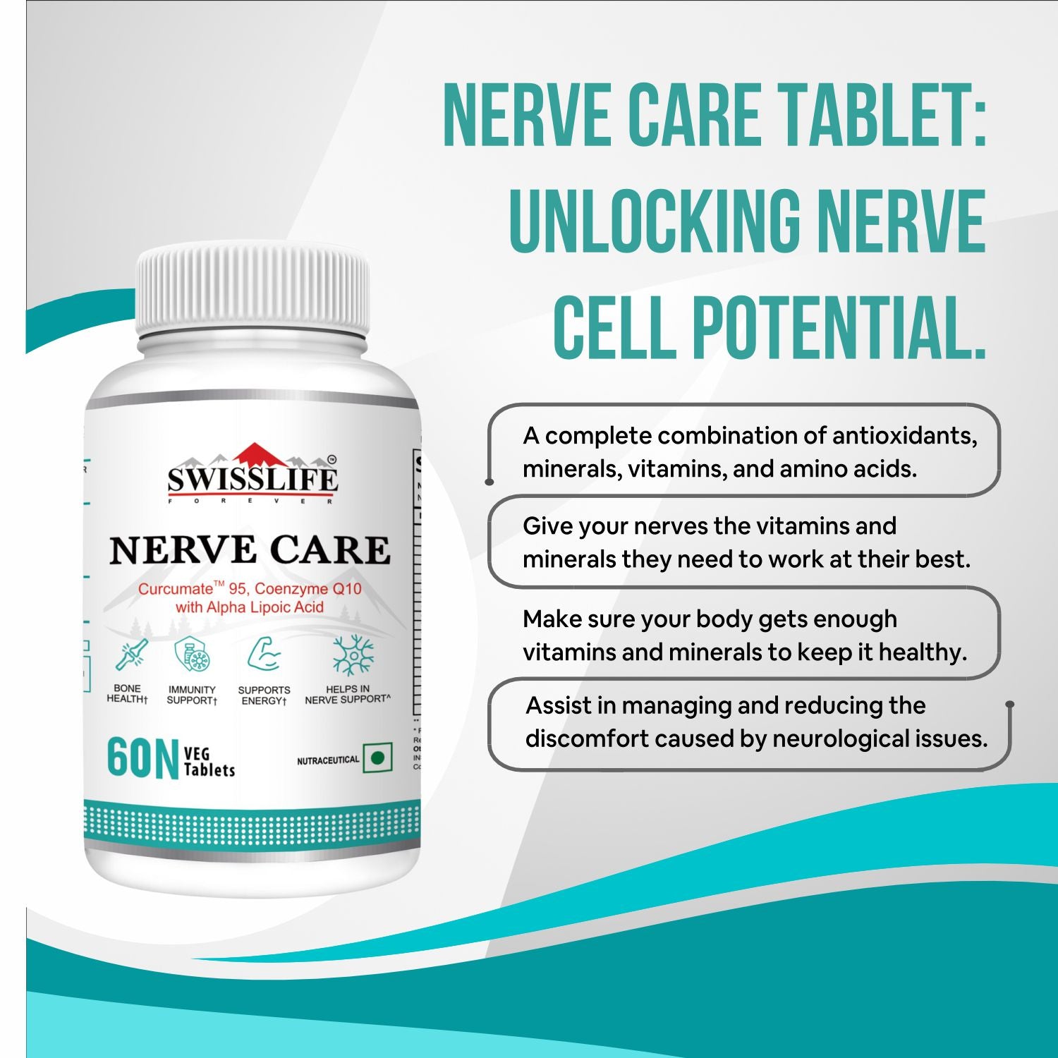 Nerve Care Tablets | Nerve Care Multivitamins Supplements with Curcumate 95 & Alpha Lipoic Acid – Pack of (60 Tablets) For Men & Women