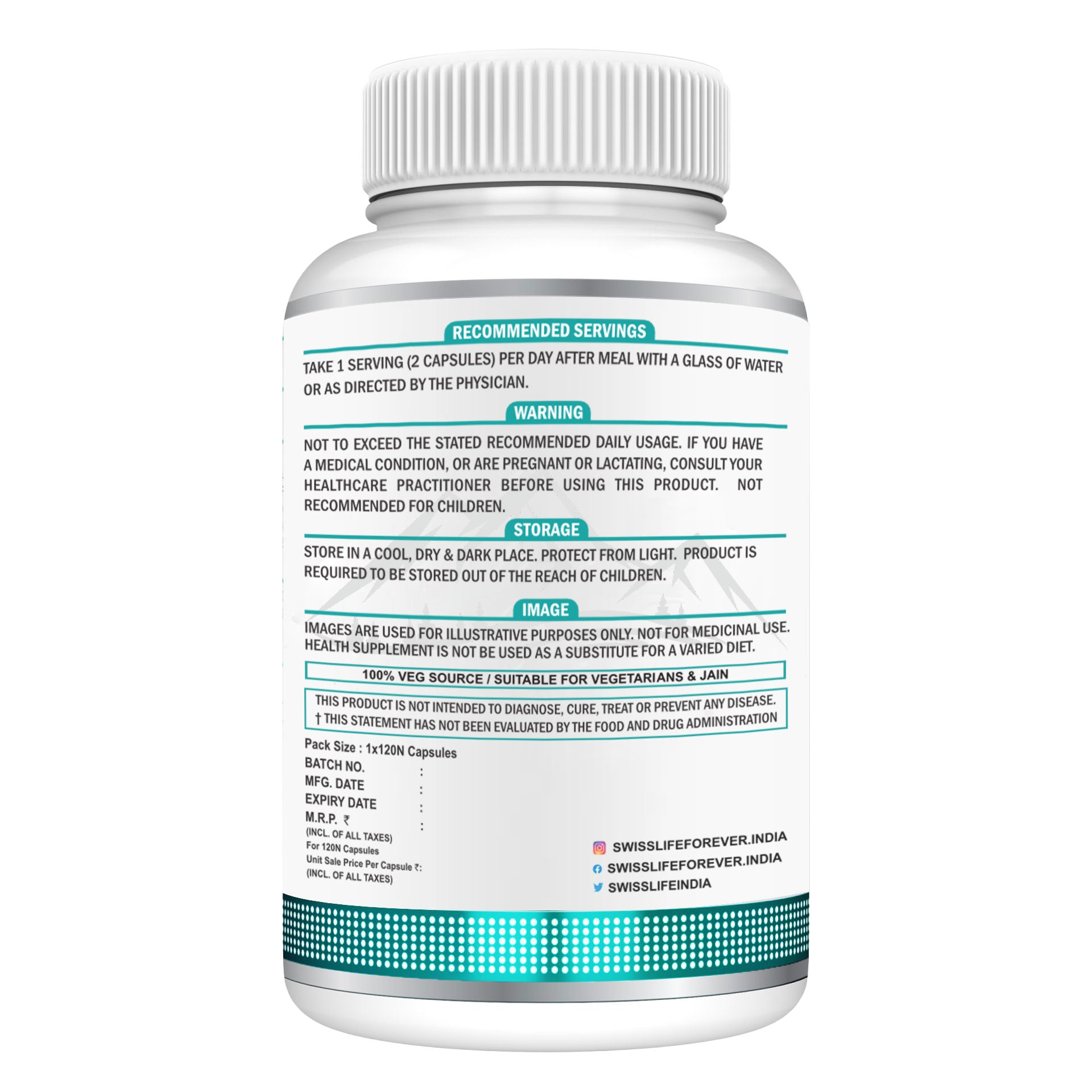SwissLife Forever L-Arginine with Chromium | Supports Metabolism, Healthy Blood Sugar Levels & Cardiovascular Wellness | For Men & Women | 120 Capsules