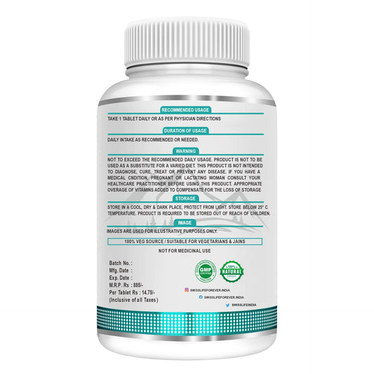 SwissLife Forever Calcium Magnesium Zinc with Vitamin D3, K2 MK7 & B12 | Bone Strength, Immunity & Nerve Health Support | Calcium Supplement for Men & Women | 60 & 120 Tablets