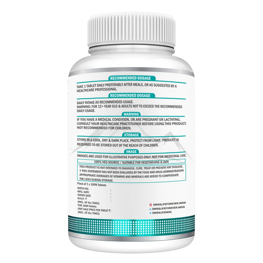 SwissLife Forever Chelated Iron Tablets | Iron, Vitamin C, Zinc, Folic Acid & Vitamin B12 Formula for Anemia Support, Energy, Immunity, and Overall Health for Men & Women | 100 Tablets