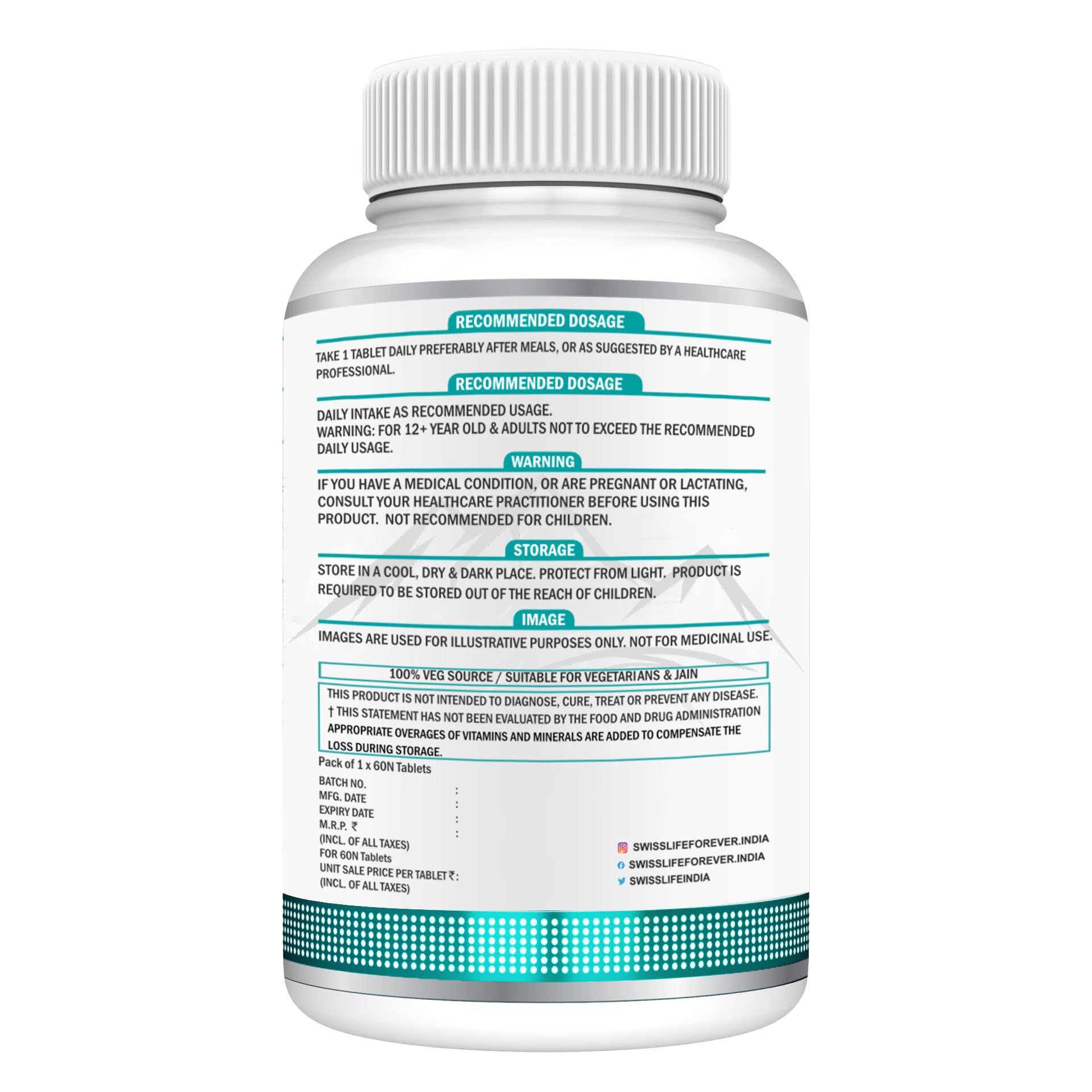 SwissLife Forever Moringa Tablets | Natural Energy & Immunity Support Formula for Digestion, Metabolism, and Overall Wellness | 60 Tablets