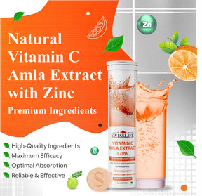 Vitamin C Amla Extract + Zinc with Immunity & Acne-free Skin - 15 Effervescent Tablets for Men & Women