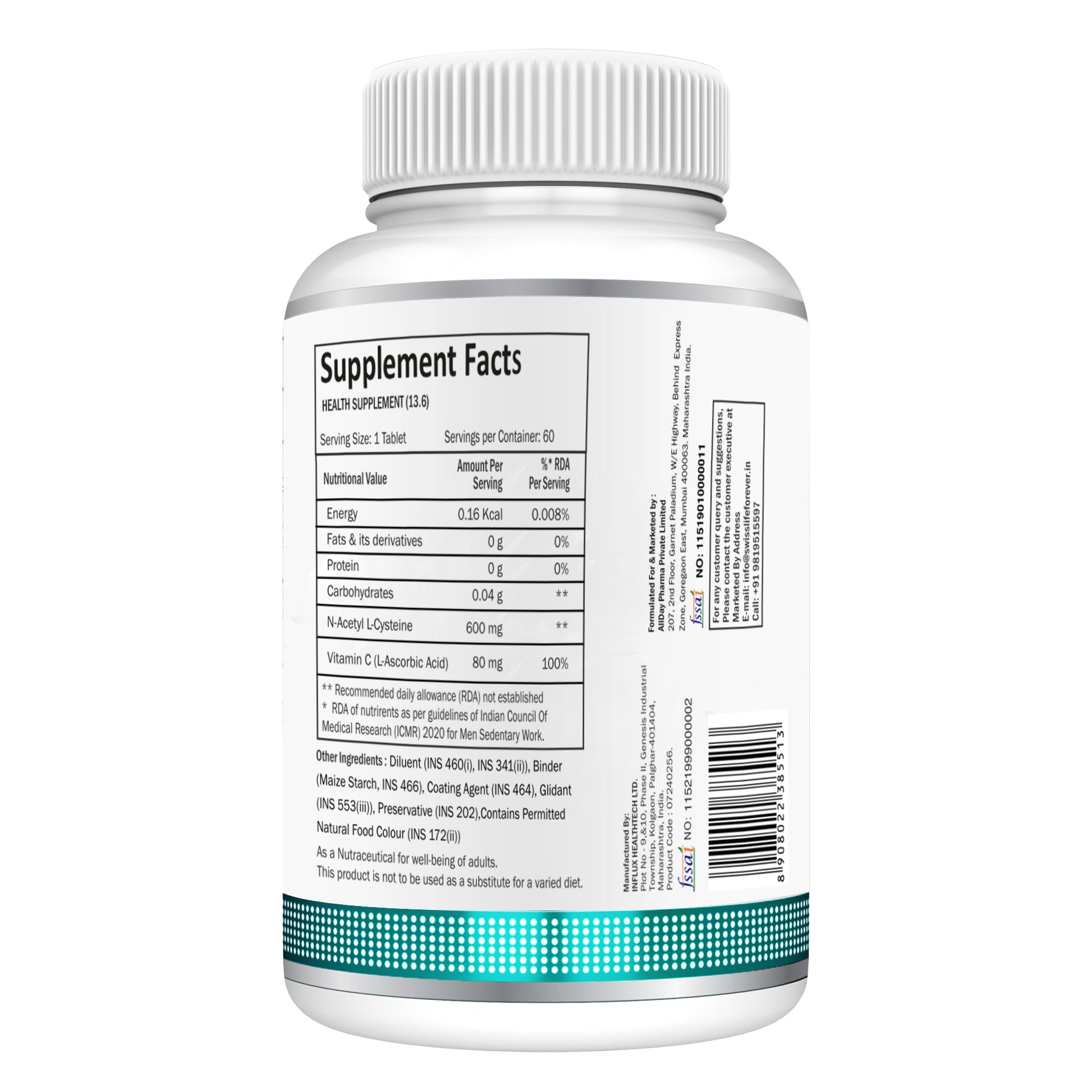 SwissLife Forever N-Acetyl L-Cysteine (NAC) 600mg | Antioxidant & Lung Support Formula for Immunity, Liver Health, and Cellular Protection | 60 Tablets