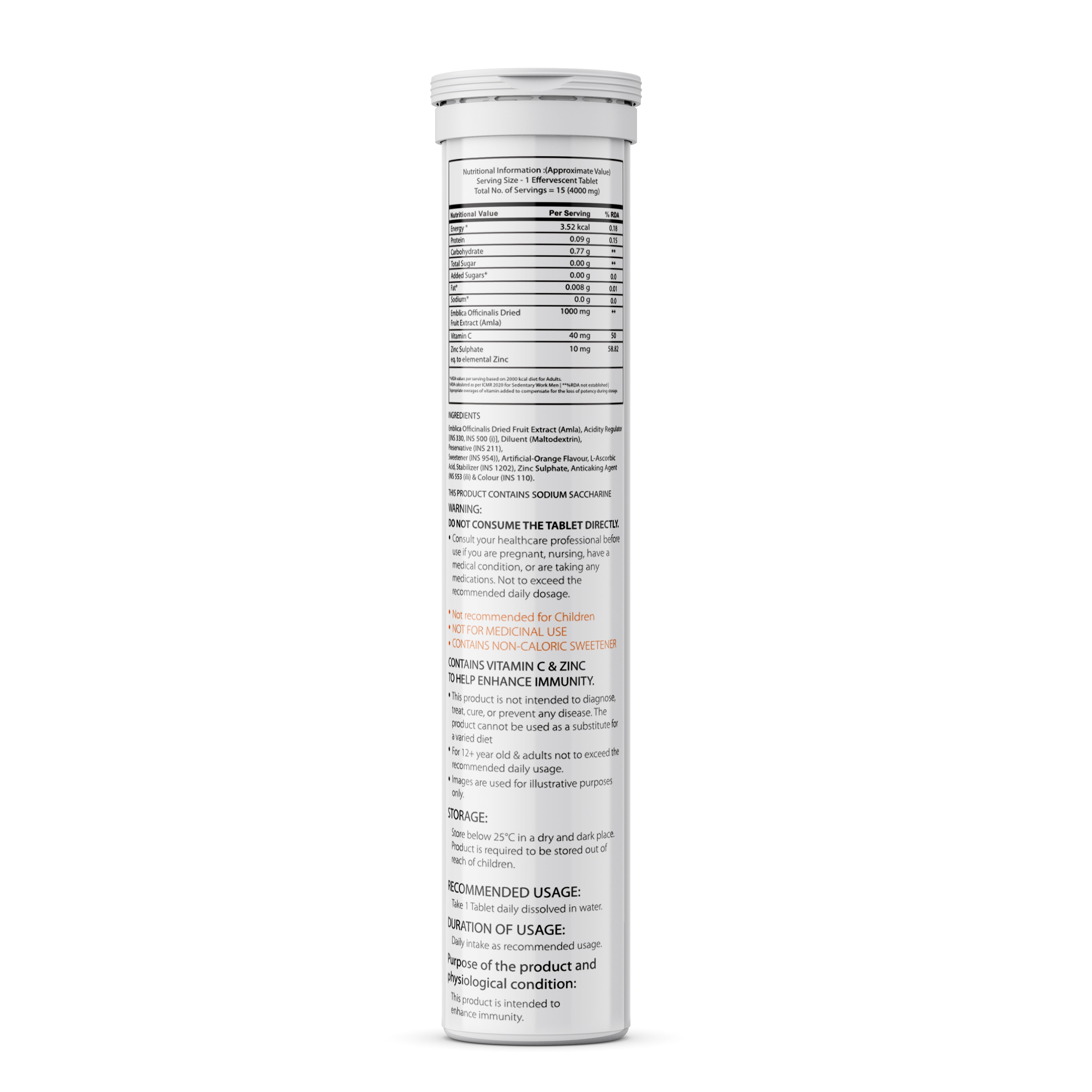 SwissLife Forever Vitamin C Amla Extract + Zinc with Immunity & Acne-free Skin - 15 Effervescent Tablets for Men & Women