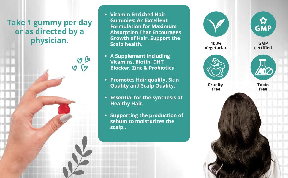 SwissLife Forever Hair Gummies with Biotin, DHT Blocker, Zinc & Probiotics | Supports Hair Growth, Scalp Health & Helps Reduce Hair Fall | For Men & Women | Vitamin-Enriched Gummies | 60 Gummies