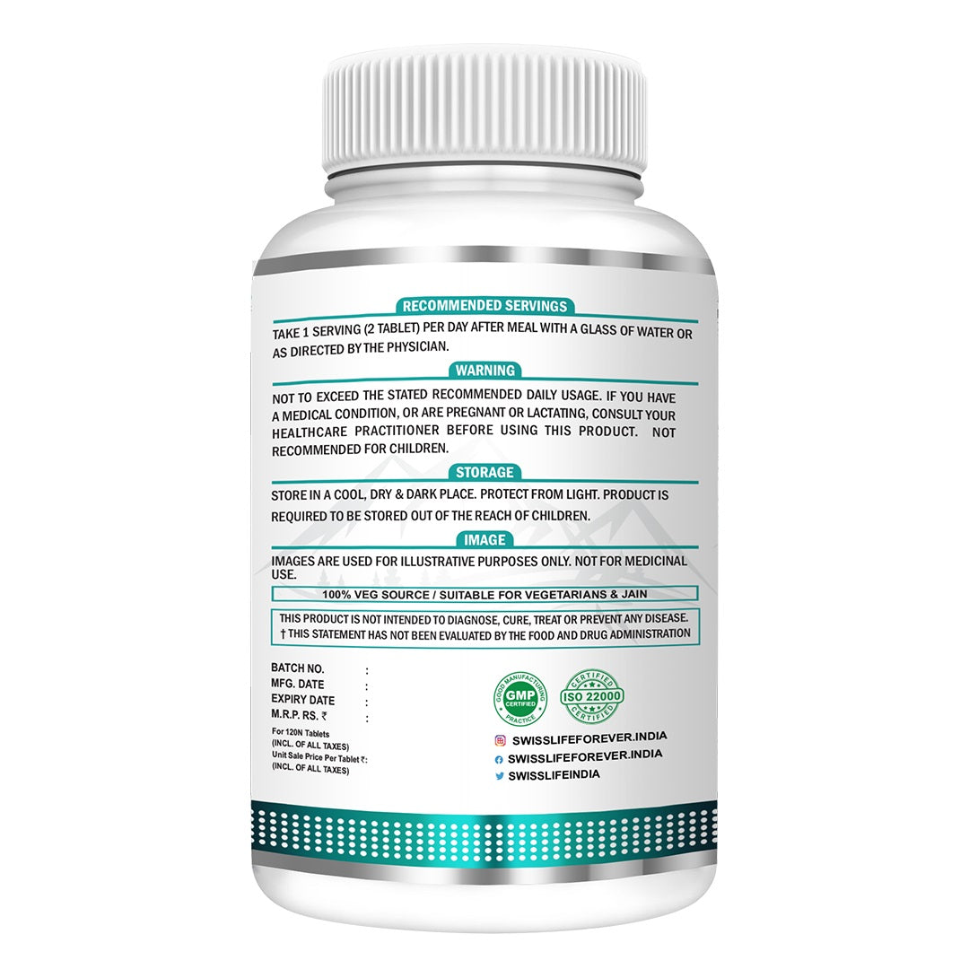 SwissLife Forever Chelated Magnesium Glycinate Tablets | Dietary Supplement with Magnesium & Amino Acids | Supports Bone, Muscle & Heart Health | For Men & Women | 120 Tablets