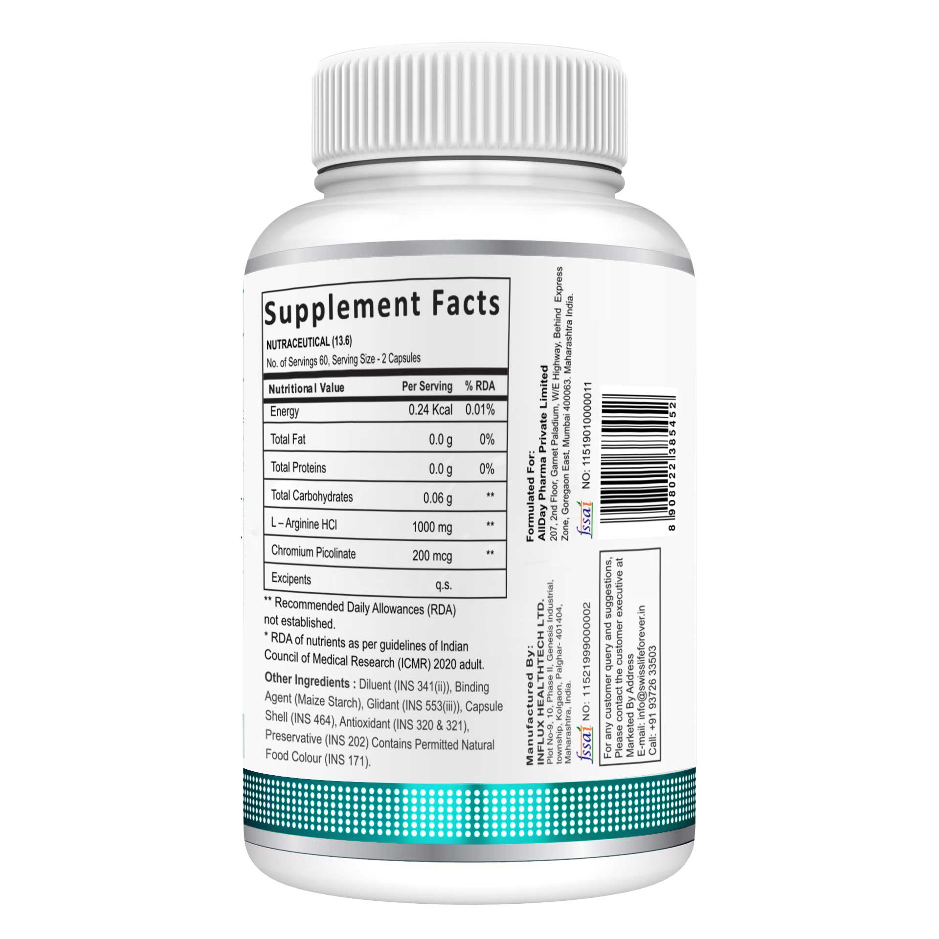 SwissLife Forever L-Arginine with Chromium | Supports Metabolism, Healthy Blood Sugar Levels & Cardiovascular Wellness | For Men & Women | 120 Capsules
