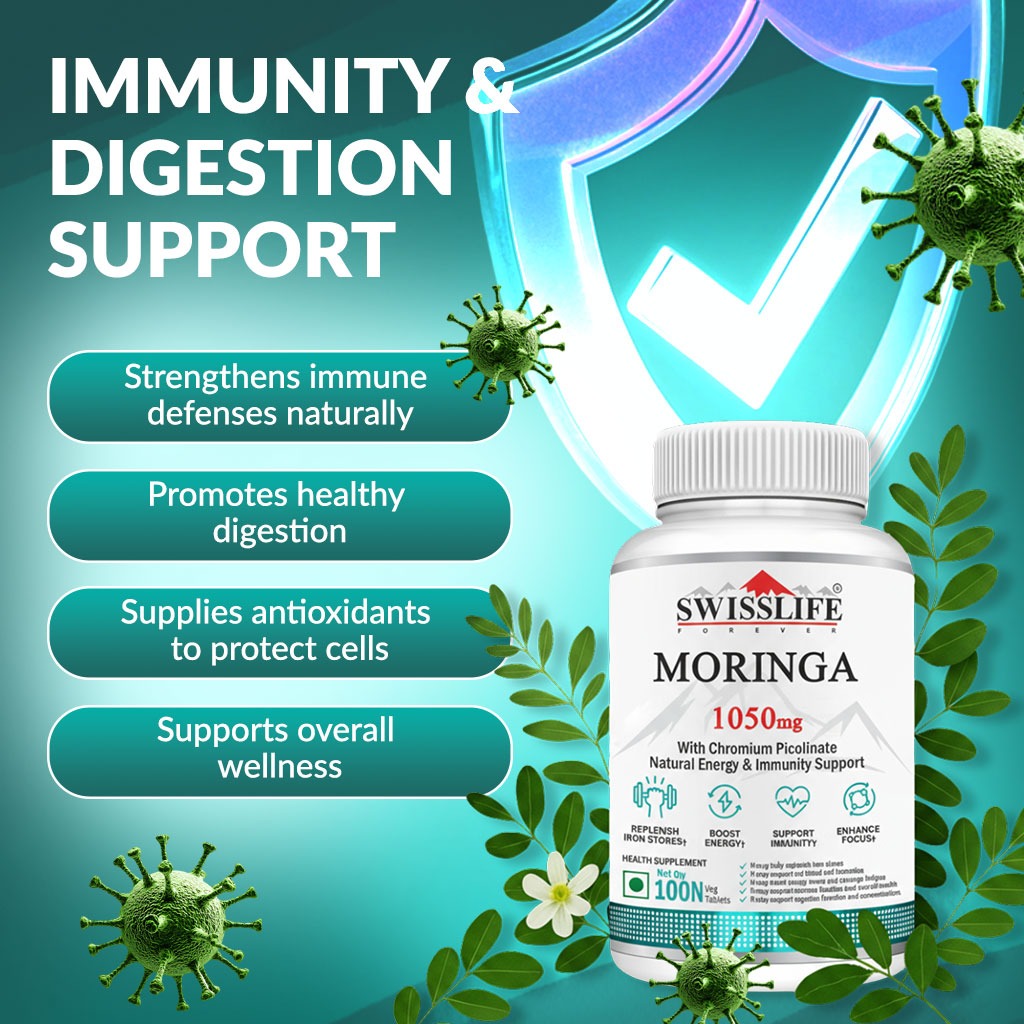 SwissLife Forever Moringa Tablets | Natural Energy & Immunity Support Formula for Digestion, Metabolism, and Overall Wellness | 60 Tablets