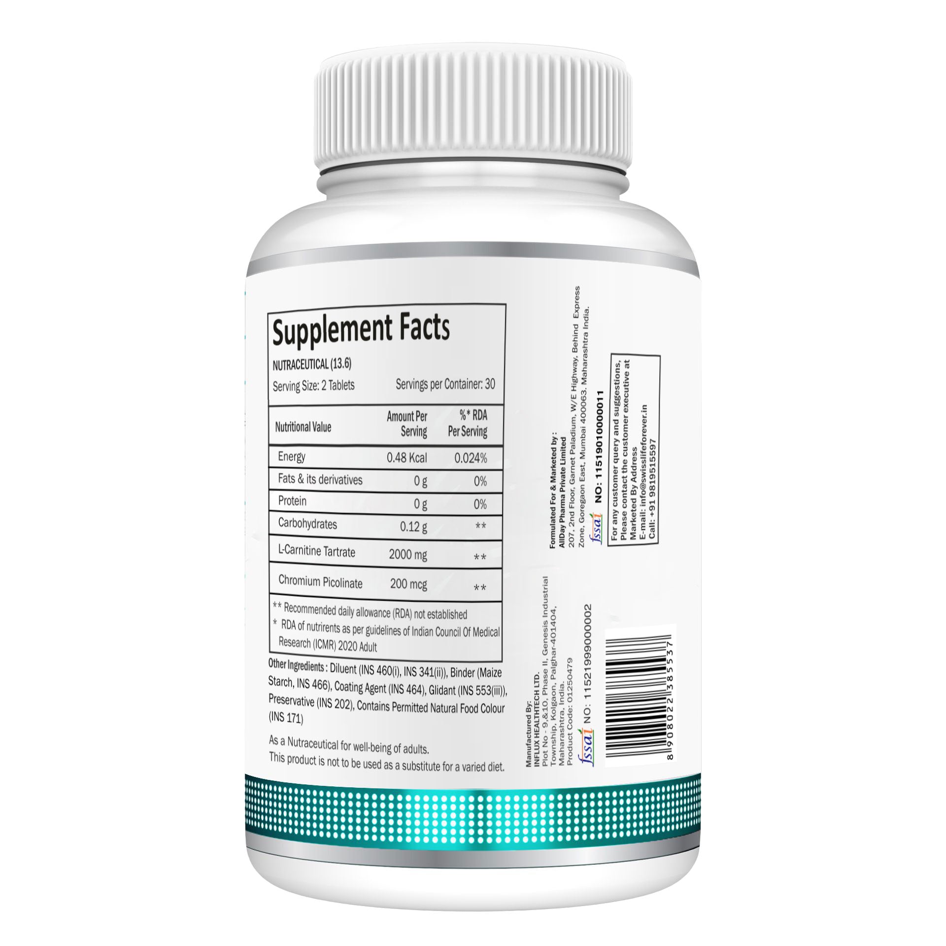 SwissLife Forever L-Carnitine Tartrate 2000mg | May promote cardiovascular health | Health Endurance & Performance Support | 60 Tablets