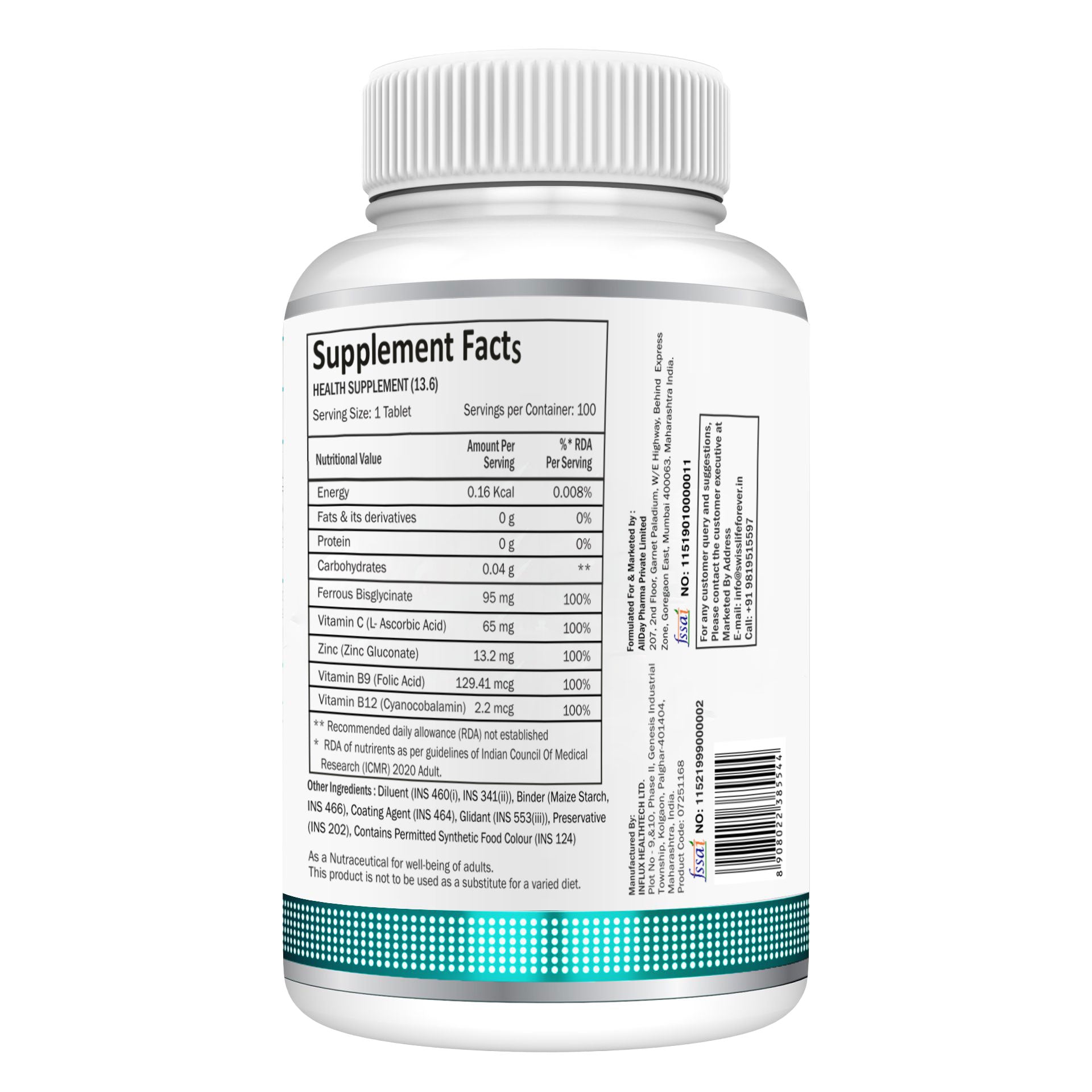 SwissLife Forever Chelated Iron Tablets | Iron, Vitamin C, Zinc, Folic Acid & Vitamin B12 Formula for Anemia Support, Energy, Immunity, and Overall Health for Men & Women | 100 Tablets