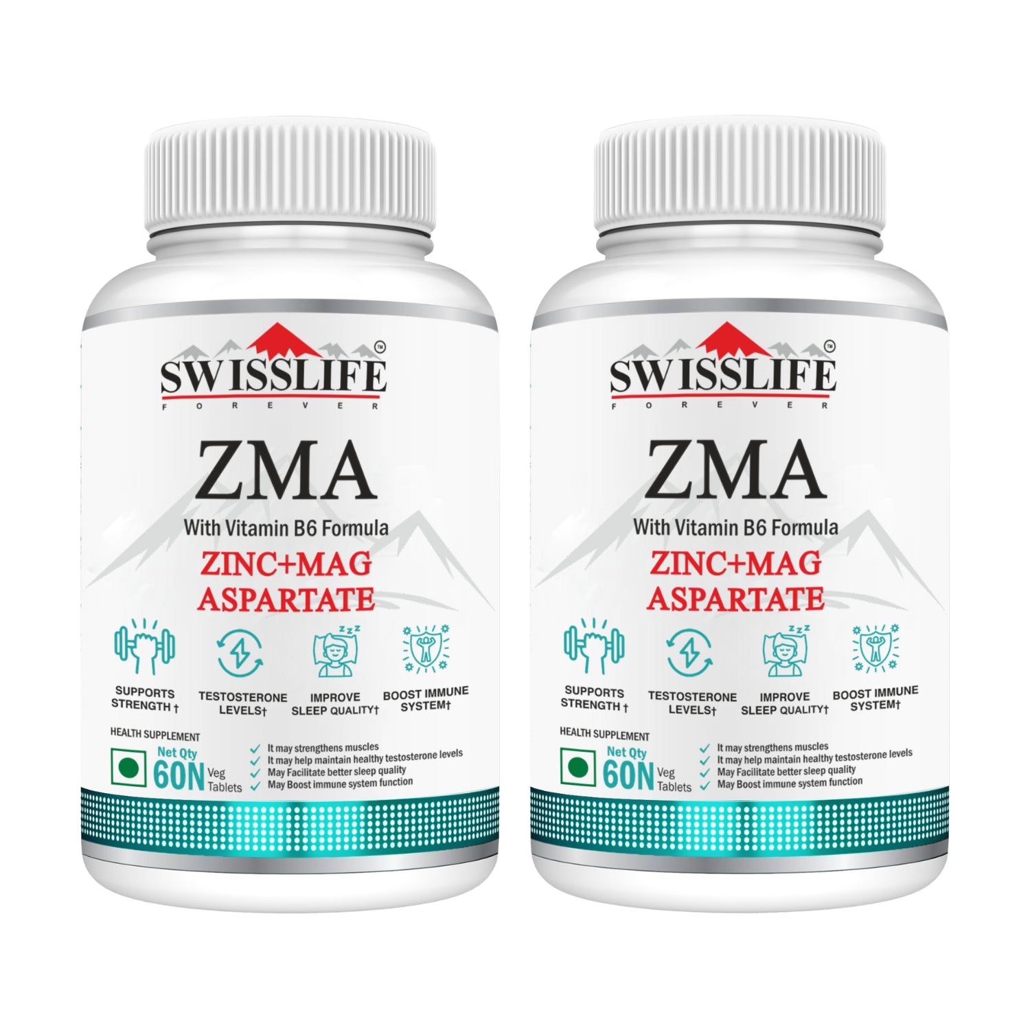 SwissLife Forever ZMA & Zinc Supplement | Magnesium, Zinc & Vitamin B6 Formula for Muscle Recovery, Strength, Sleep Quality & Immunity Support for Men & Women | 60 Tablets