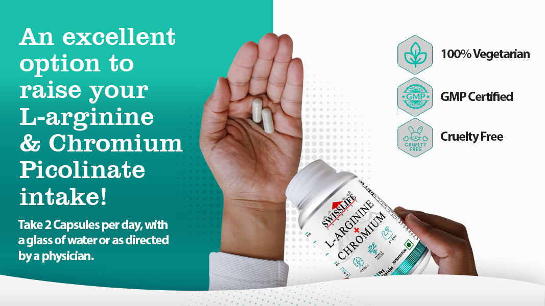 SwissLife Forever L-Arginine with Chromium | Supports Metabolism, Healthy Blood Sugar Levels & Cardiovascular Wellness | For Men & Women | 120 Capsules