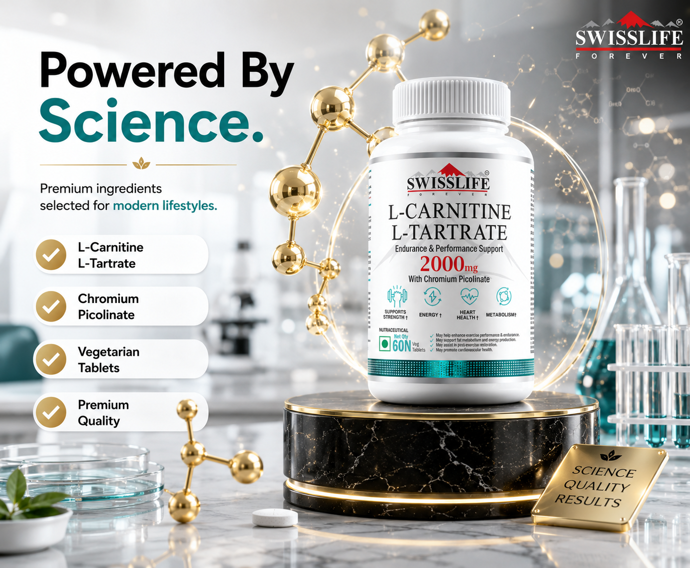 SwissLife Forever L-Carnitine Tartrate 2000mg | May promote cardiovascular health | Health Endurance & Performance Support | 60 Tablets