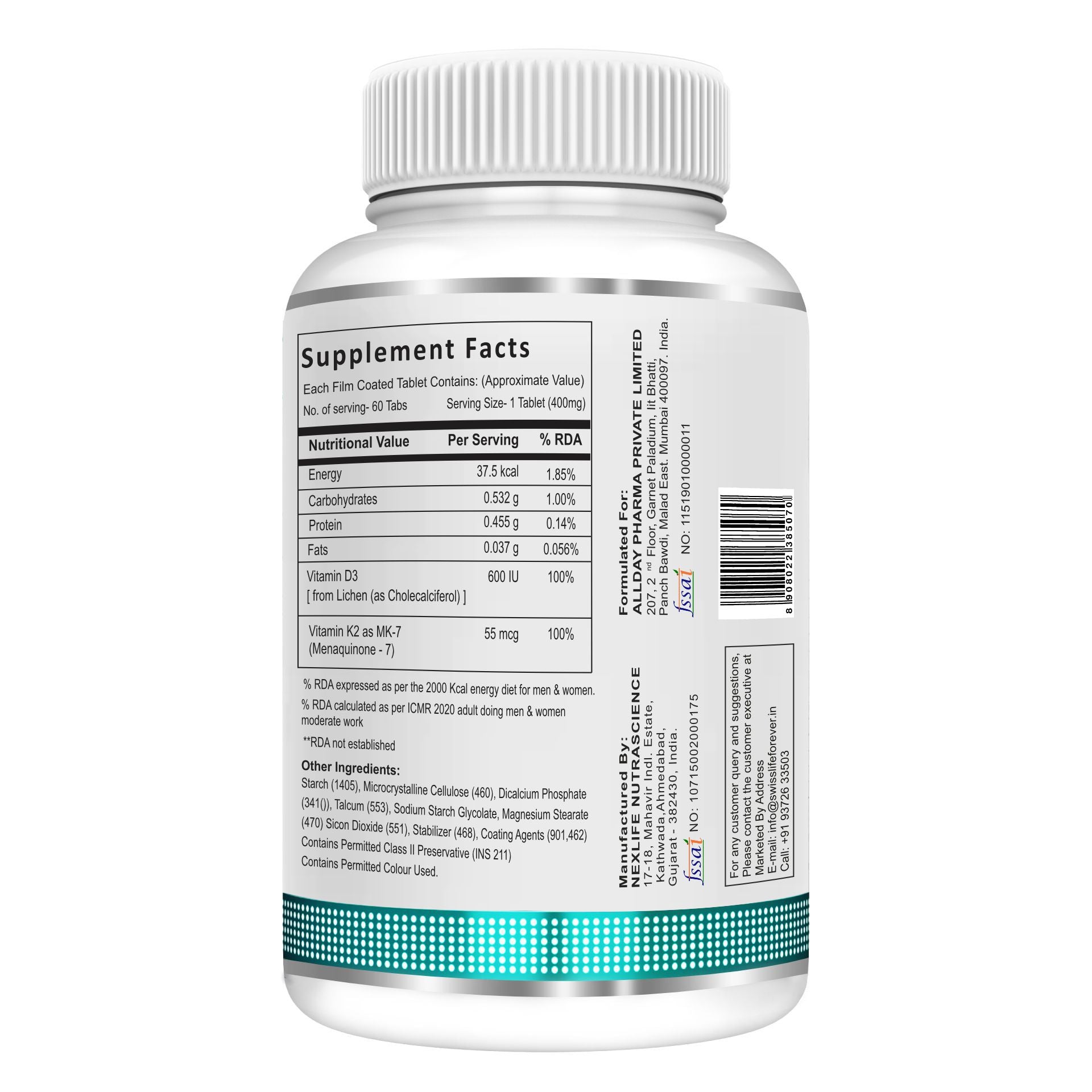 SwissLife Forever Vitamin D3 + K2 (MK7) | Plant-Based Vitamin D3 from Lichen | Supports Immunity, Heart, Muscle & Bone Health | Men & Women |(60 & 120 Tablets)