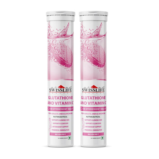 SwissLife Forever Vegan L-Glutathione 600 mg with Vitamin C – Supports Glowing Skin, Skin Brightening, Detox & Pigmentation Reduction – Mixberry Flavour – 15 Veg Effervescent Tablets (Pack of 2)