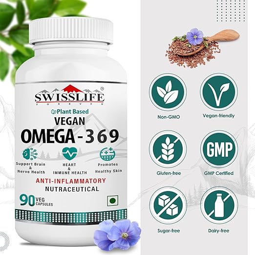 SwissLife Forever Plant Based Vegan Omega 369 with Algal DHA | Support Brain, Nerve, Heart & Immune Health | Healthy Skin for Men & Women (90 Capsules, Pack of 2)
