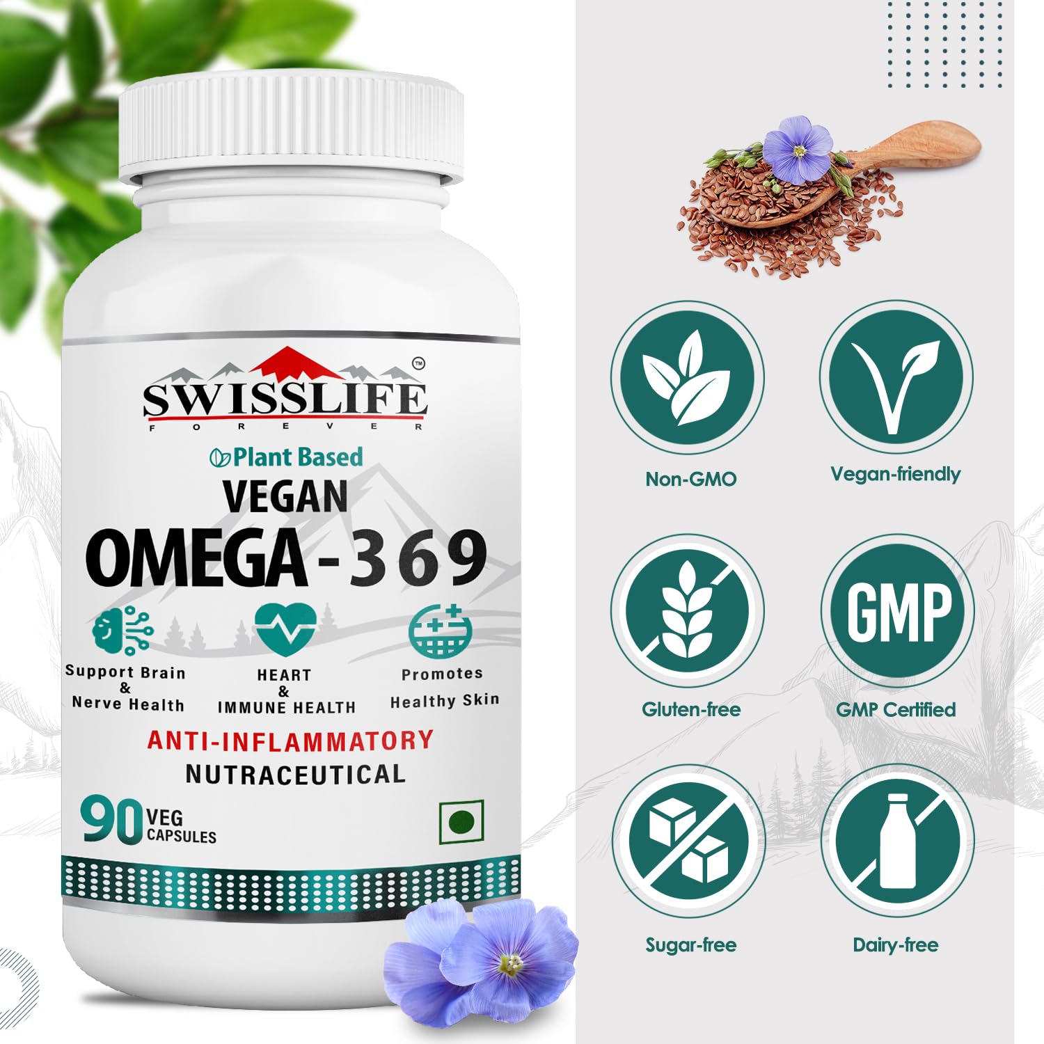 SwissLife Forever combo pack of Melatonin 10 mg+  60 Tablets  & Vegan Omega 369 with Algal DHA 90 Capsules