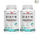 SwissLife Forever Biotin with Probiotics | Hair, Skin & Nail Health Supplement | Plant-Based Biotin Tablets for Men & Women | Supports Hair Growth, Skin Glow & Stronger Nails | 60 Tablets (Pack of 2)