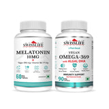 SwissLife Forever combo pack of Melatonin 10 mg+  60 Tablets  & Vegan Omega 369 with Algal DHA 90 Capsules