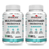 SwissLife Forever Multivitamin with Probiotics | 45 Ingredients with Vitamins A, B Complex, C, D, E, Zinc, Biotin, Minerals & Giloy | For Men & Women | 60 Tablets (Pack of 2)