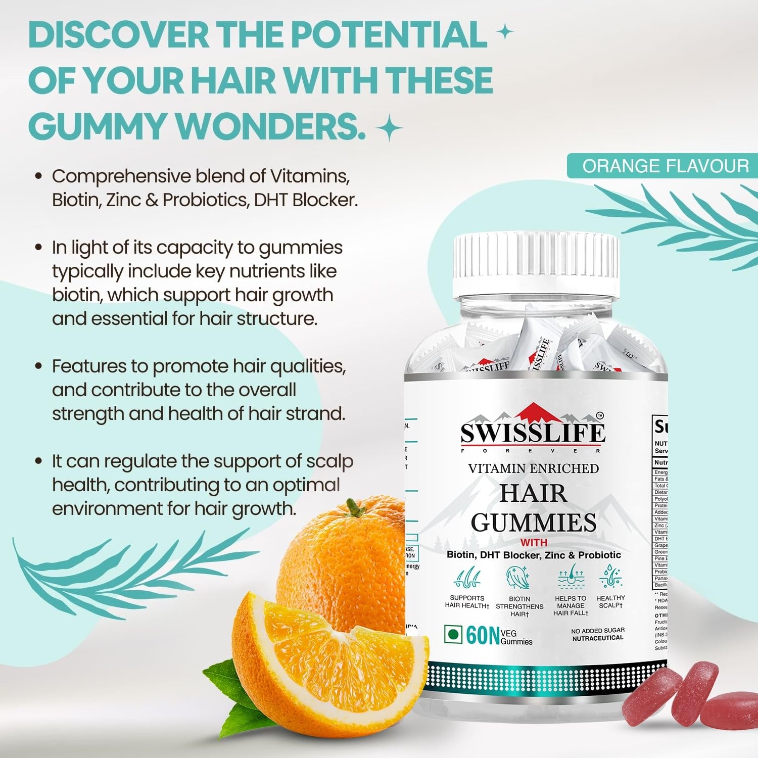 SwissLife Forever Hair Gummies with Biotin, DHT Blocker, Zinc & Probiotics | Supports Hair Growth, Scalp Health & Helps Reduce Hair Fall | For Men & Women | Vitamin-Enriched Gummies | 60 Gummies (Pack of 2)