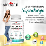 SwissLife Forever Calcium Magnesium Zinc with Vitamin D3, K2 MK7 & B12 | Bone Strength, Immunity & Nerve Health Support | Calcium Supplement for Men & Women | 60 Tablets (Pack of 2)