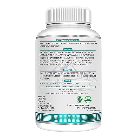 SwissLife Forever Chelated Iron with Folic Acid & Vitamin C | Enriched with Probiotics, Vitamin B6, B9 & B12 | Supports Hemoglobin, Energy & Immunity | 60 Veg Capsules (Pack of 1)