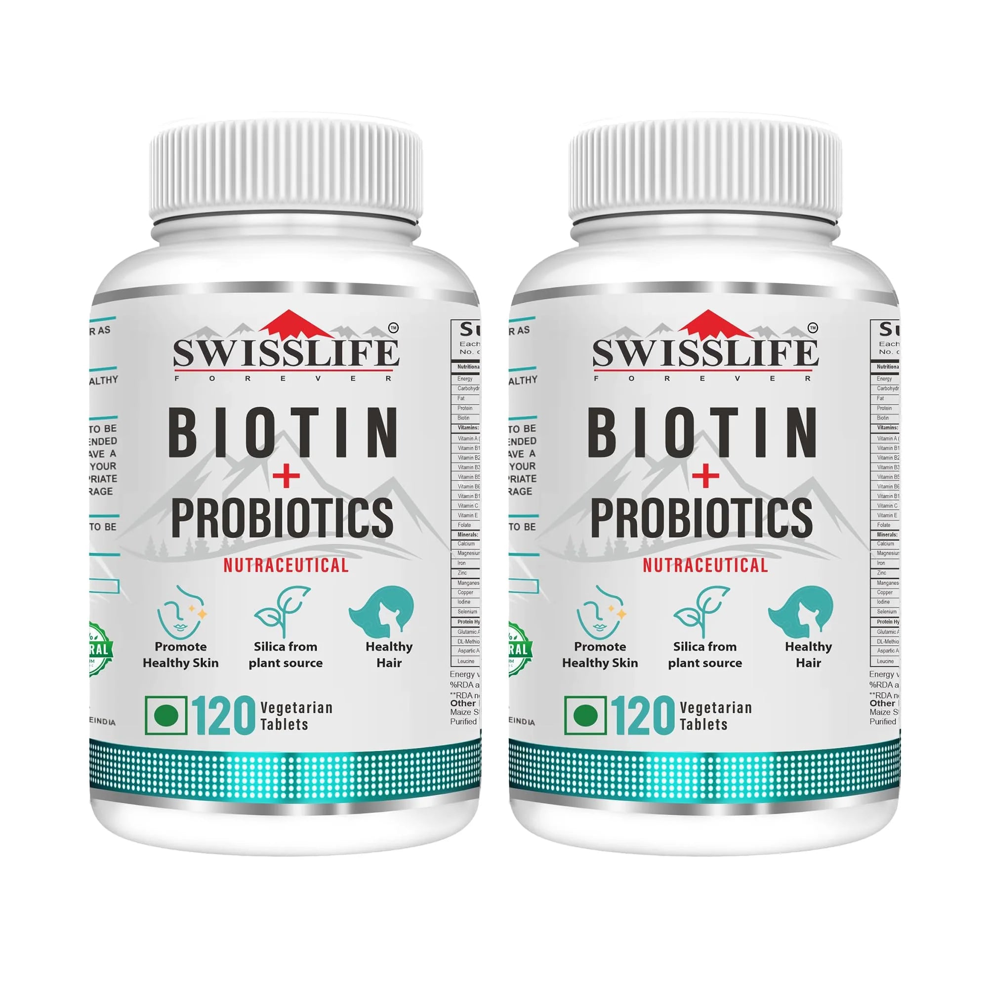 SwissLife Forever Forever Biotin with Probiotics | Hair, Skin & Nail Health Supplement | Plant-Based Biotin Tablets for Men & Women | Supports Hair Growth, Skin Glow & Stronger Nails | (60 & 120 Tablets)
