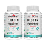 SwissLife Forever Biotin with Probiotics | Hair, Skin & Nail Health Supplement | Plant Based Biotin Tablets for Men & Women | Supports Hair Growth, Skin Glow & Stronger Nails | 120 Tablets (Pack of 2)