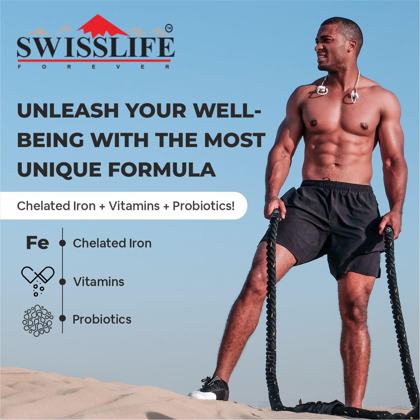 SwissLife Forever Chelated Iron with Folic Acid & Vitamin C | Enriched with Probiotics, Vitamin B6, B9 & B12 | Supports Hemoglobin, Energy & Immunity | 60 Veg Capsules (Pack of 2)