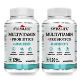 SwissLife Forever Multivitamin with Probiotics | 45 Premium Ingredients | Vitamins A, B Complex, C, D, E, Zinc, Biotin & Giloy | For Men & Women| 120 Tablets (Pack of 2)