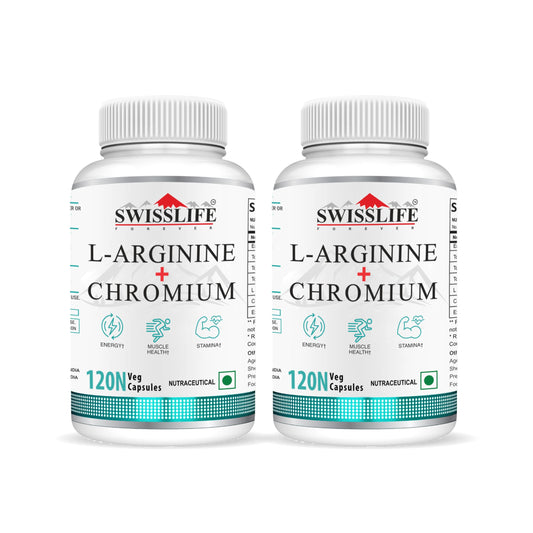 SwissLife Forever L-Arginine 1000mg with Chromium Picolinate | Supports Metabolism, Blood Sugar Balance & Heart Health | Pre-Workout Energy Booster | For Men & Women | 120 Vegan Capsules (Pack of 2)