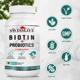 SwissLife Forever Biotin with Probiotics | Hair, Skin & Nail Health Supplement | Plant Based Biotin Tablets for Men & Women | Supports Hair Growth, Skin Glow & Stronger Nails | 120 Tablets (Pack of 2)